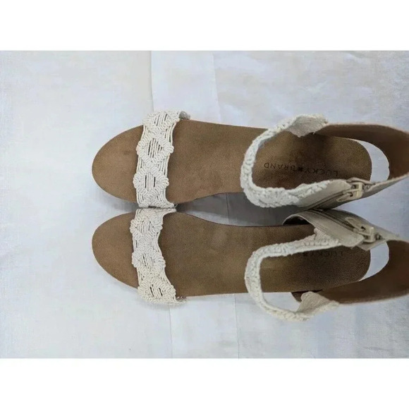 Lucky Brand Kaydyn Ankle Wrap Macrame Wedge Sandals Ivory Off White Sz 10 SH4 - Picture 8 of 11
